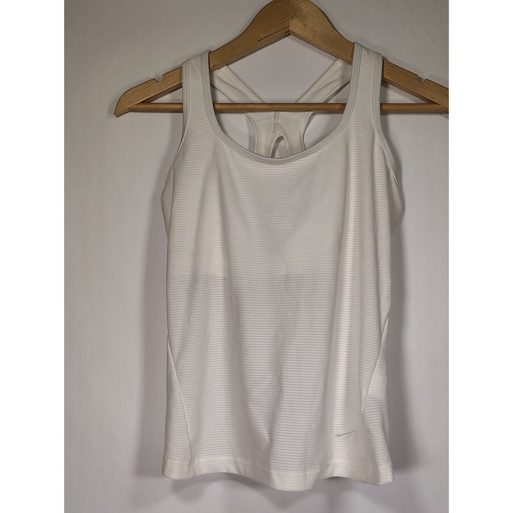 Nike FitDry Mesh Training Tank Top‎ White Built-in Bra 214734-100 Womens Size M